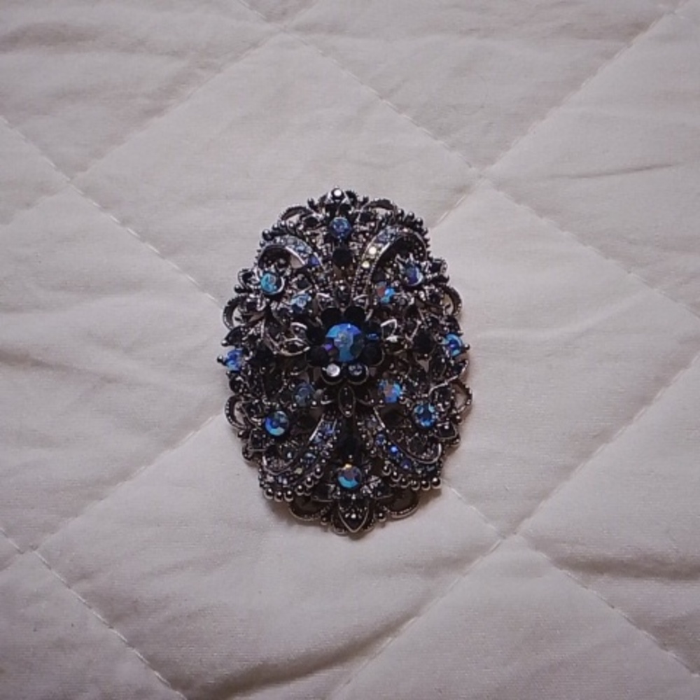 Beautiful Large Blue Rhinestone Brooch Pin